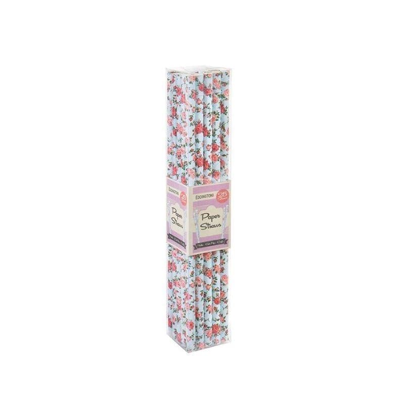 Paper Straws Floral Blue 12 Pack