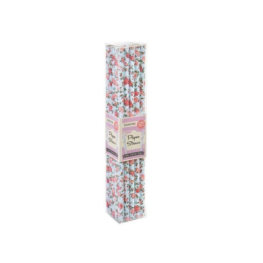 Paper Straws Floral Blue 12 Pack